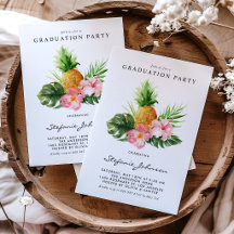 Watercolor Pineapple Tropical Graduation Party Set