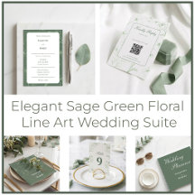 Elegant Sage Green Floral Line Art Wedding Suite