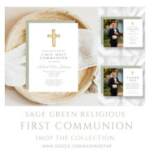 Elegant Sage Green Religious First Communion Suite