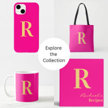 Modern Simple Monogram Hot Pink Gold