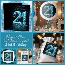 Elegant Teal Blue Crystal Glam 21st Birthday Party