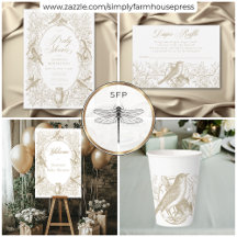 Elegant Tan Chinoiserie Nature Birds Baby Shower