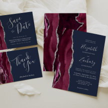 Burgundy Silver Agate Navy Blue Wedding Suite