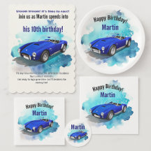 Classic Retro Blue Sports Car Birthday Adventure
