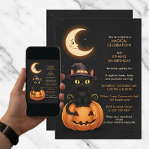 Cute Witch Cat and Pumpkin Birthday