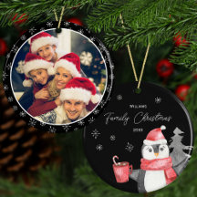 Cute Penguin in Santa Claus Hat Family Christmas