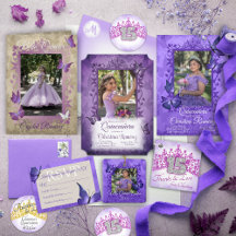 Fancy Purple Quinceañera Invitation Suite