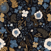 Tropical Christmas - Blue Gold Hibiscus Floral