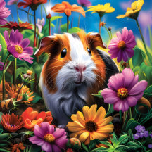 Guinea Pig Among Vibrant Flowers