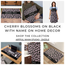 Cherry blossom on black custom name home decor