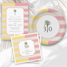 Palm Beach Pastel Stripe Tropical 30th Birthday