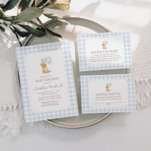 Golden Retriever Blue Gingham Baby Shower