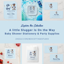 Oh Boy Baseball  Baby Shower Cute Teddy Bear 