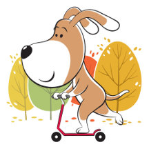 Cute Funny Dog Riding Kick Scooter