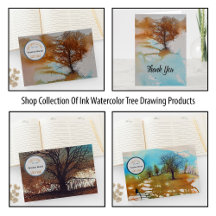 Ink Drawing Watercolor Hand Painted Trees