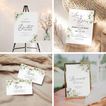 Greenery White Roses Bridal Shower Collection