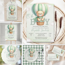 Oh Boy, Green Teddy Bear Baby Shower Boy