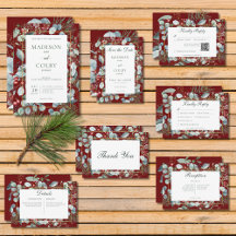 Winter Christmas Greenery on Red Wedding Suite