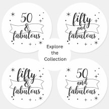 fifty fabulous party stickers black white minimal