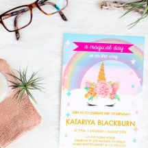 Magical Unicorn Face Floral Rainbow Girl Birthday 