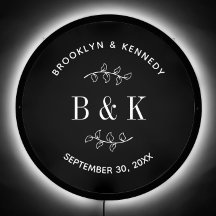 Black White Floral Botanical Monogram Couple Name