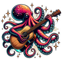 Funny Cartoon Octopus Playing Guitar