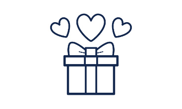 Abbildung eines verpackten Geschenkpakets mit Herzen darauf, das die „100 % Zufriedenheitsgarantie” von Zazzle symbolisiert.