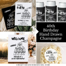 40th Birthday Hand Drawn Champagne Tower