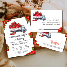 Watercolor strawberry cute baby shower collection