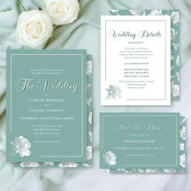 Calligraphy Script Sage Green Floral Wedding