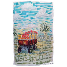 Rustic Autumn Pumpkin Cart Harvest Illustration