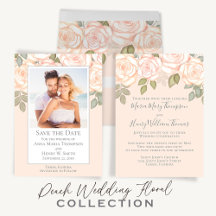 Wedding Coral Peach Watercolor Floral Rose Peonies