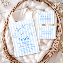 Coastal Blue Stripes Boy Sea You Soon Baby Shower