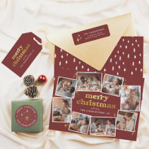 Groovy Red & Gold Merry Christmas 8 Photo Holiday