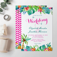 Tropical Floral Teal Berry Pink Chevron Wedding