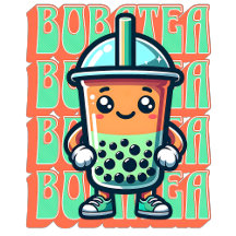 Cute Boba Bubble Tea Kawaii Cartoon and Retro Font