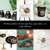 80th Birthday Elegant Black White Gold Calligraphy