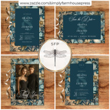 Art Nouveau Teal William Morris Floral Wedding