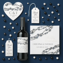 Elegant Navy Blue Pearl Watercolor Modern Wedding