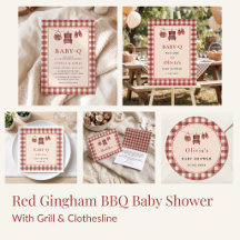 Baby Q Red Gingham BBQ Shower Stationery Suite