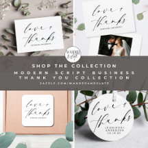 Elegant Love and Thanks Script Black White Wedding