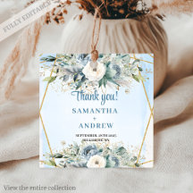 Dusty Blue White Gold Floral Favor Tags 210W