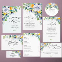 Chic floral spring blue yellow wedding suite