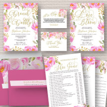 Pink and Gold Watercolor Floral Bridal Shower
