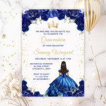 Dark Blue and Gold Princess Floral Quinceañera
