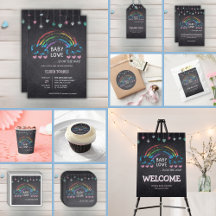 Baby Love Chalkboard Hearts & Rainbow Baby Shower