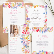 Boho garden summer floral  watercolor invitations