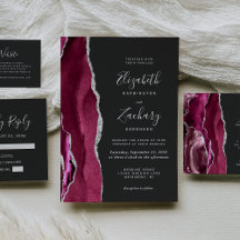 Modern Burgundy Silver Agate Dark Wedding Suite