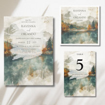 Watercolor Mountain Fall Wedding