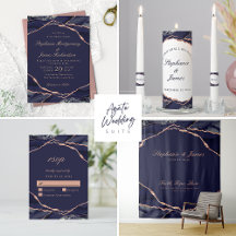 Elegant Navy Rose Gold Foil Agate Wedding Suite